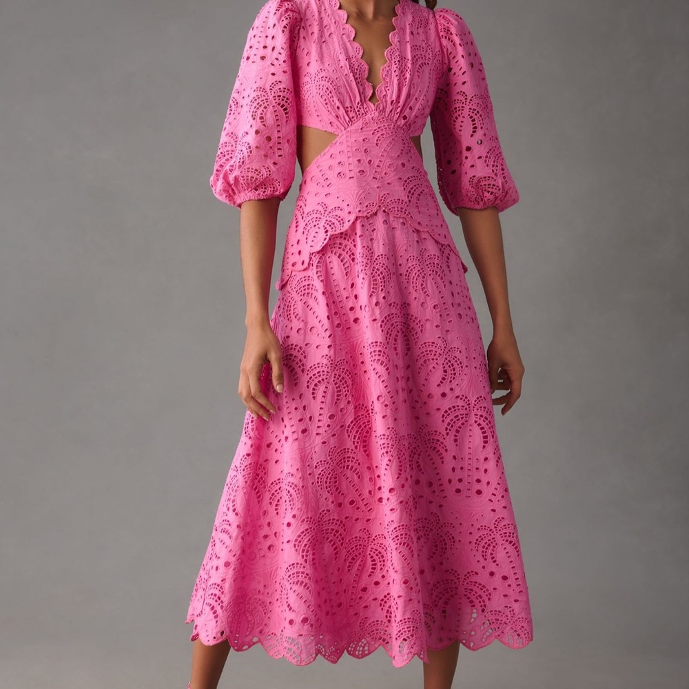 Farm Rio Palm Eyelet Cutout Dress